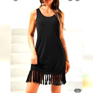 Black Fringe Hem Sleeveless Dress
